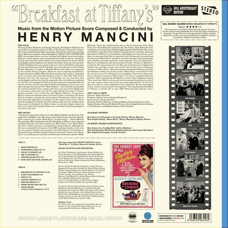Виниловая пластинка Henry Mancini &ndash; Breakfast At Tiffany's (Music From The Motion Picture Score) Blue Vinyl, 180 Gram Основное Фото №3