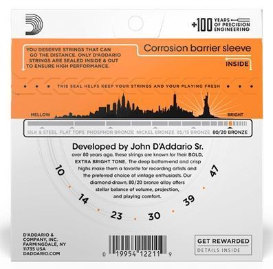 Струны акустика D`Addario 80/20 Bronze 10-47 Extra Light Основное Фото №2