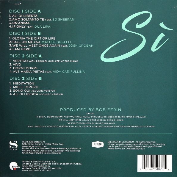 Виниловая пластинка Andrea Bocelli &lrm;- Si (2LP) Основное Фото №2