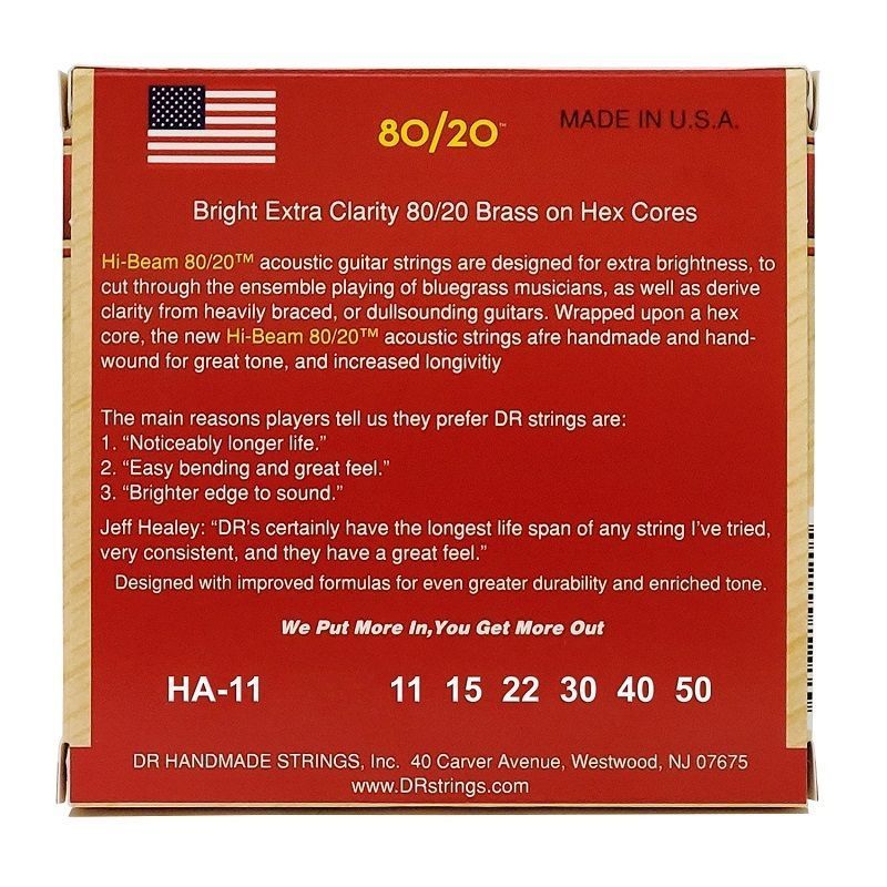 Струни для акустичної гітари DR Hi-Beam Acoustc 80/20, Custom Light 11-50 Основне Фото №3